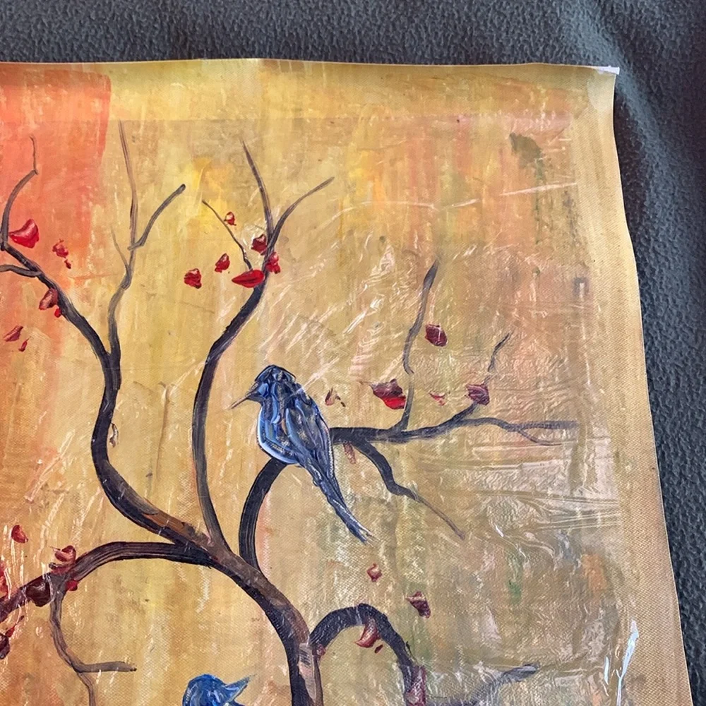 Beautiful Birds in Tree original oil painting.  Approximately 15” x 19” - Picture 3 of 5